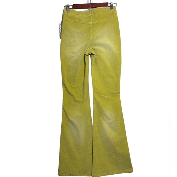 Urban Outfitters Velvet Ruched V-Front Flare Pants in Green - Chartreuse Sz. 28 - Picture 11 of 14